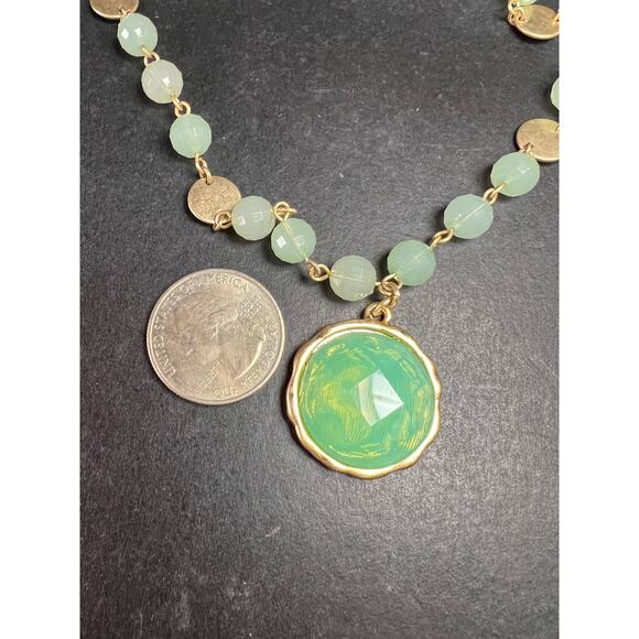 Vivi Love Green Glass Beaded Pendant Necklace Gold Tone 20in - Picture 6 of 14